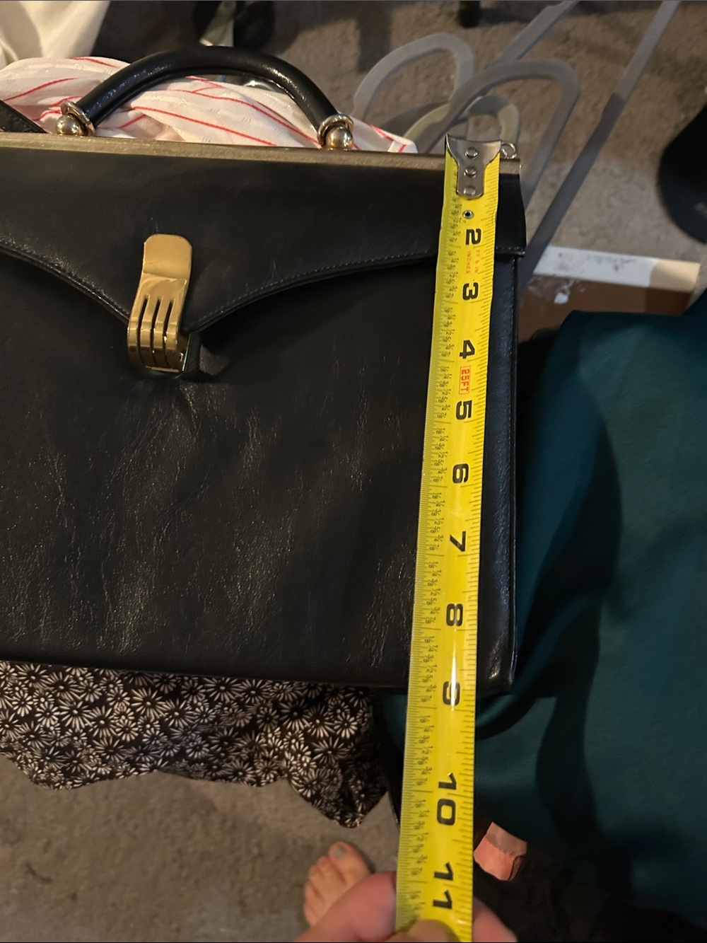 Vintage Black Leather Frame Handbag Gold Hardware Top Handle Shoulder Bag - Picture 14 of 14